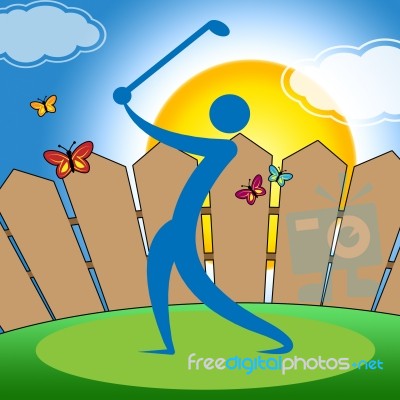 Golf Swing Indicates Fairway Golfer And Playing Stock Image