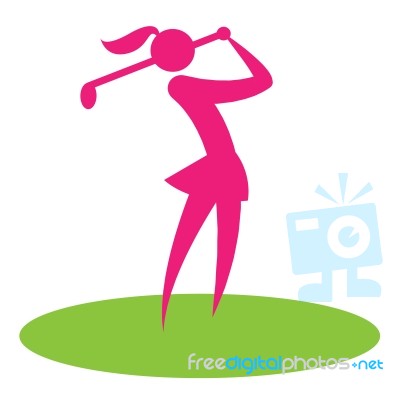 Golf Swing Woman Shows Female Player And Hobby Stock Image