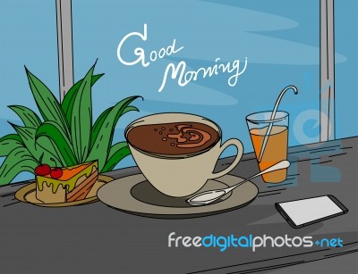 Good Morning Hot Coffee Scene Stock Image