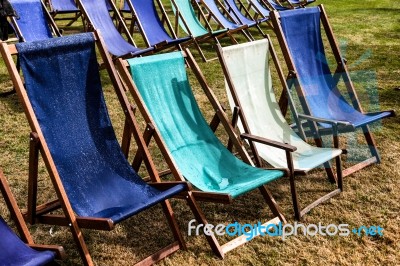 Goodwood, West Sussex/uk - September 14 : Deckchairs After A Pas… Stock Photo