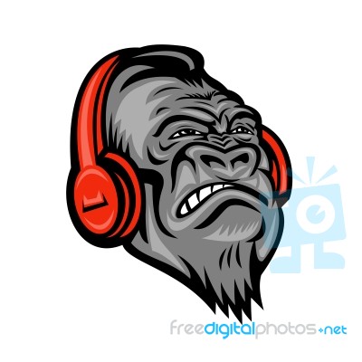 Gorilla Headphones Head Mascot Retro Stock Image