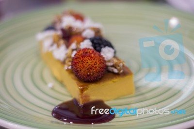 Gourmet Dish Of Ricotta And Pumpkin Sweet Cake Stock Photo