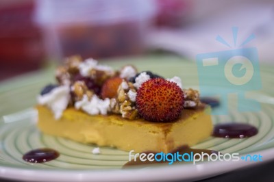 Gourmet Dish Of Ricotta And Pumpkin Sweet Cake Stock Photo