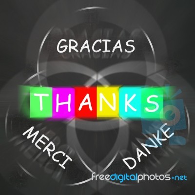 Gracias Merci And Danke Displays Thanks In Foreign Languages Stock Image