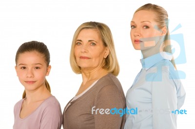 Granddaughter Grandmother Young Mother Standing On White Backgro… Stock Photo Granddaughter Grandmother Young Mother Standing On White Backgro… Stock Photo