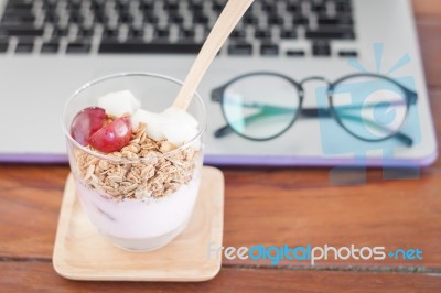 Granola With Fruits On Work Station Stock Photo