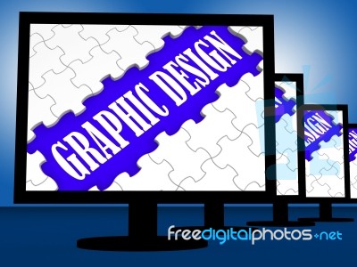 Graphic Design On Monitors Shows Digital Drawing Stock Image