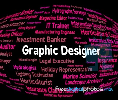 Graphic Designer Indicating Work Text And Visual Stock Image