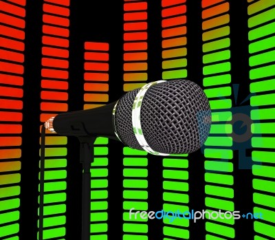 Graphic Equalizer And Microphone Shows Pop Music Soundtrack Or C… Stock Image