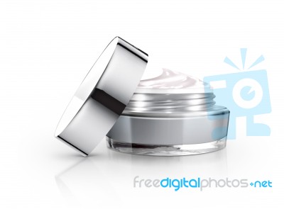 Gray Cosmetic Jar And Cream Stock Photo