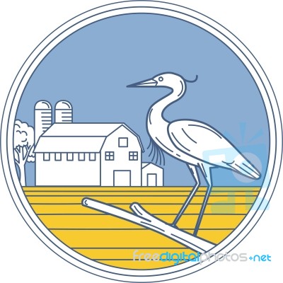 Great Blue Heron Farm Barn Circle Retro Stock Image