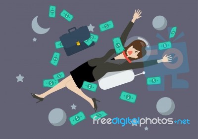 Greedy Business Woman Floating In The Space Stock Image