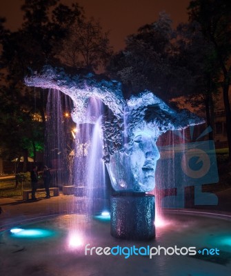 Greek Park In Odessa, Ukraine At Night Stock Photo