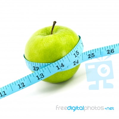 Green Apple With Tape Stock Photo