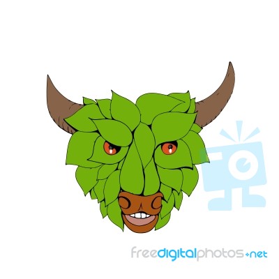 Green Bull Head Drawing Stock Image
