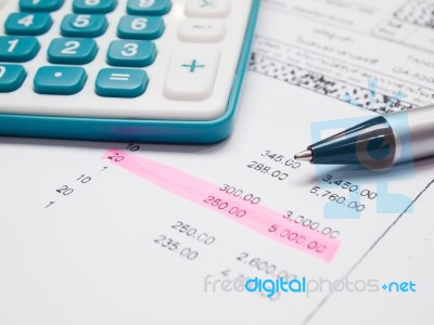 Green Calculator Black Pen Stock Photo Green Calculator Black Pen Stock Photo