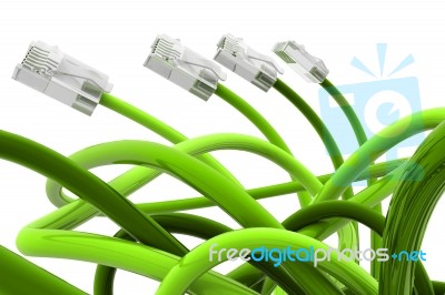 Green Color Network Cable Stock Image