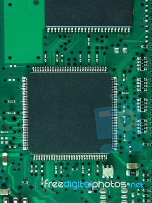Green Computer Circuit Details Stock Photo