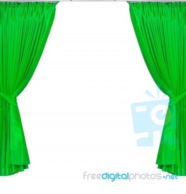 Green Curtains On White Background Stock Photo