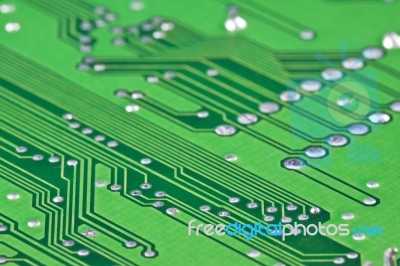 Green Electronic Circuit Close-up Stock Photo