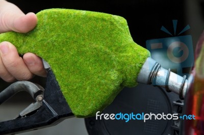 Green Fuel Nozzle Stock Photo