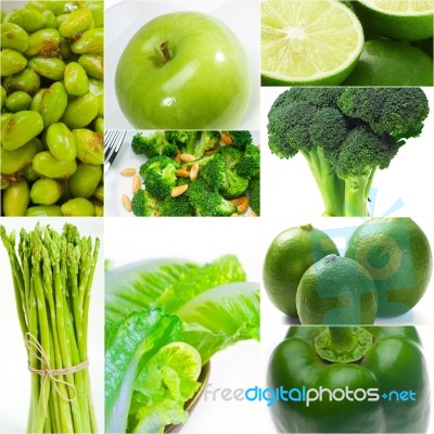 Green Healthy Food Collage Collection Stock Photo