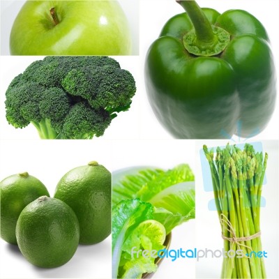 Green Healthy Food Collage Collection Stock Photo