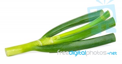 Green Japanese Onion Isolated On White Background Stock Photo