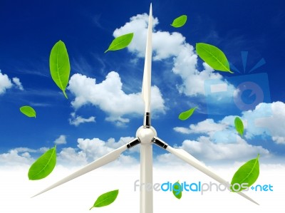 Green Leafs And Wind Turbine Stock Image