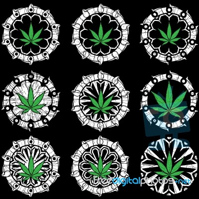 Green Marijuana Leaf Geometric Textured Background Stock Image