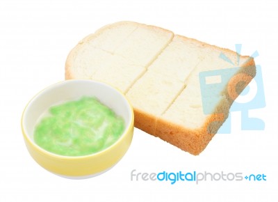 Green Pandan Custard And Steamed Bread Plate On White Background… Stock Photo