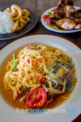 Green Papaya Salad Stock Photo
