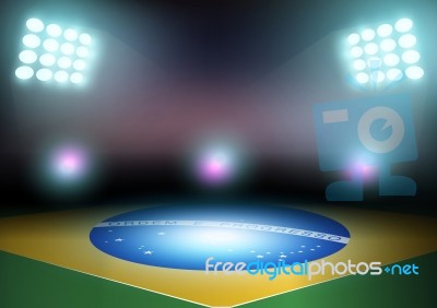 Green Soccer Field With Brazil Flag Stock Image