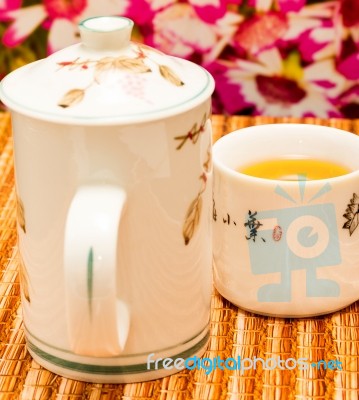 Green Tea Break Means Refreshment Cafeteria And Refresh Stock Photo