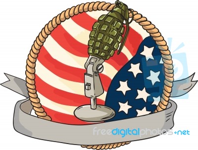 Grenade Microphone Usa Flag Circle Retro Stock Image