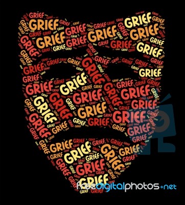 Grief Word Shows Broken Hearted And Anguish Stock Image