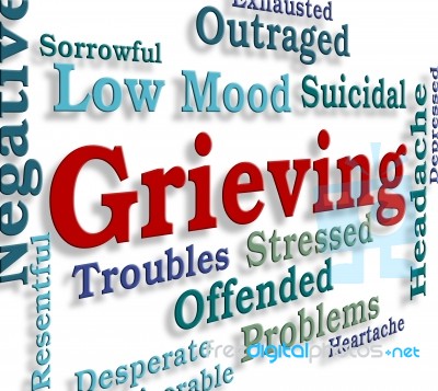 Grieving Word Represents Broken Hearted And Angst Stock Image