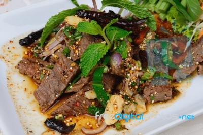 Grilled Beef With Spicy Salad Stock Photo