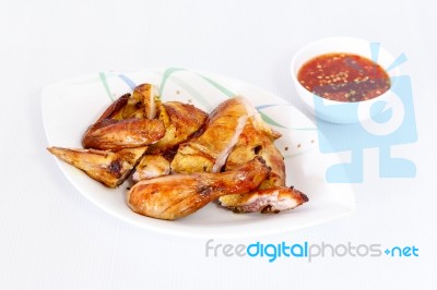 Grilled Chicken On Dish Stock Photo