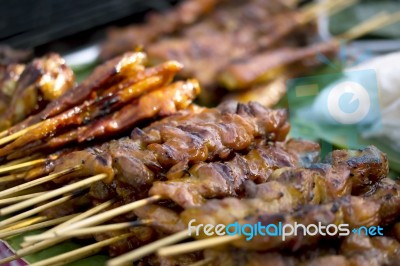 Grilled Meat , Pork And Chicken Stock Photo