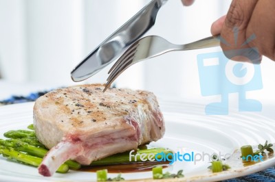 Grilled Pork Chops Stock Photo