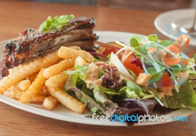 Grilled Pork Ribs With Spicy Sauce Stock Photo