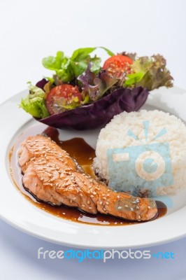 Grilled Salmon With Teriyaki Sauce Stock Photo