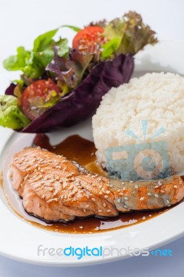 Grilled Salmon With Teriyaki Sauce Stock Photo