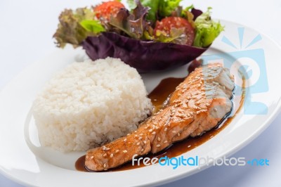 Grilled Salmon With Teriyaki Sauce Stock Photo