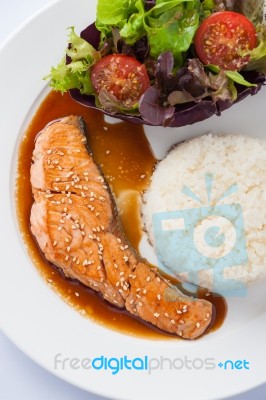 Grilled Salmon With Teriyaki Sauce Stock Photo