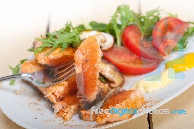Grilled Samon Filet With Vegetables Salad Stock Photo