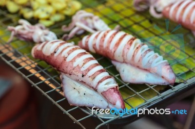 Grilled Squid Stock Photo