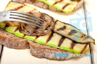 Grilled Vegetables On Bread Stock Photo