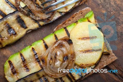 Grilled Vegetables On Bread Stock Photo